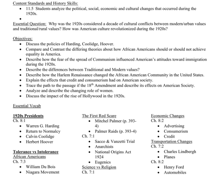 The roaring 20's webquest answer key