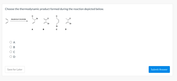 Choose the thermodynamic product formed during the reaction depicted below.