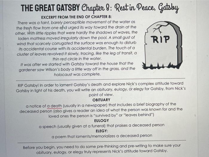 The great gatsby chapter 8 rest in peace gatsby