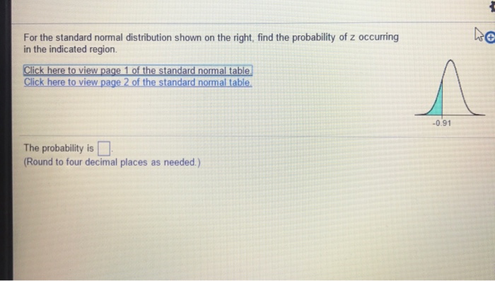 Find the probability of z occurring in the indicated region.